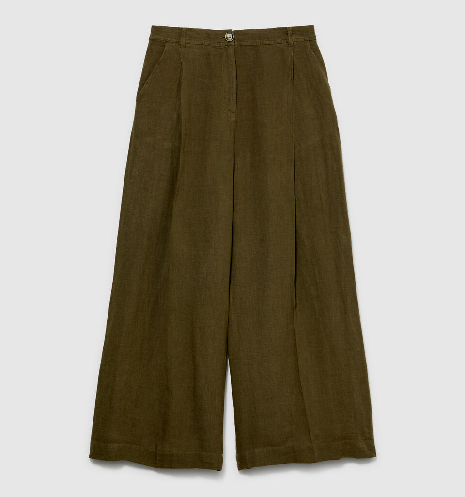 Wide leg 100% linen trousers - women's palazzo trousers - Military Green | Sisley image number 6
